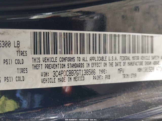 Продажа на аукционе авто 2016 Dodge Journey Sxt, vin: 3C4PDCBB7GT138506, номер лота: 43489781