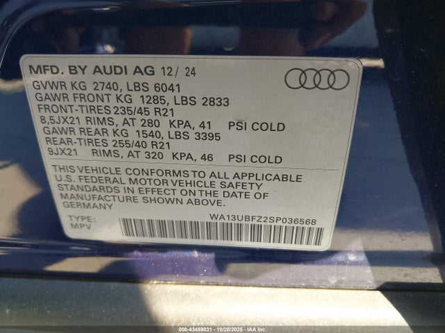 2025 AUDI Q4 SPORTBACK E-TRON WA13UBFZ2SP036568 Photo 8