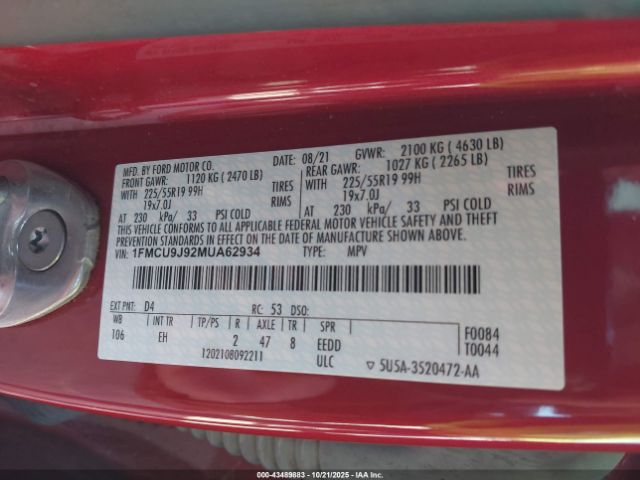 2021 FORD ESCAPE 1FMCU9J92MUA62934 Photo 8