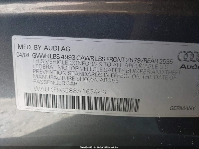 2008 AUDI A4 WAUKF98E88A167446 Photo 8