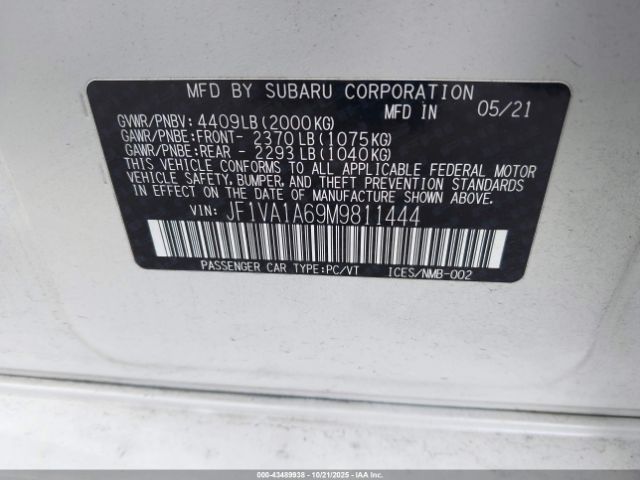 2021 SUBARU WRX JF1VA1A69M9811444 Photo 8