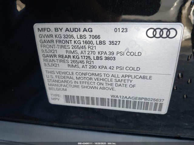 Продаж на аукціоні авто 2023 Audi E-tron Sportback Premium Plus S Line Quattro, vin: WA12AAGE8PB025637, номер лоту: 43490111
