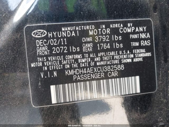 2012 HYUNDAI ELANTRA KMHDH4AEXCU382588 Photo 8