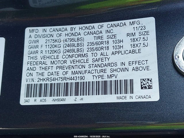 2HKRS4H75RH443190 Honda Cr-v Ex-l Awd