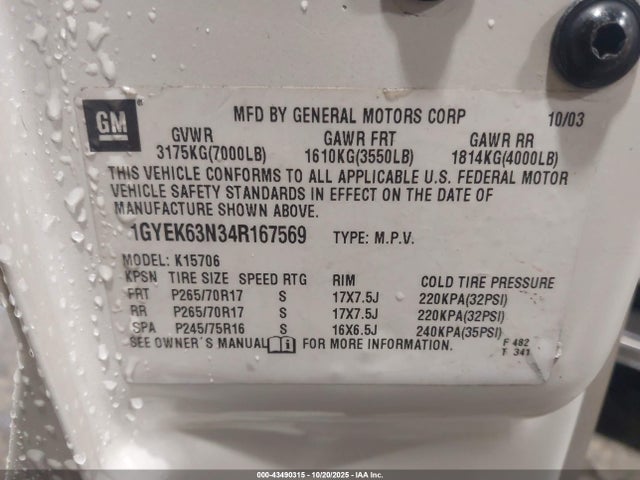 2004 CADILLAC ESCALADE 1GYEK63N34R167569 Photo 8