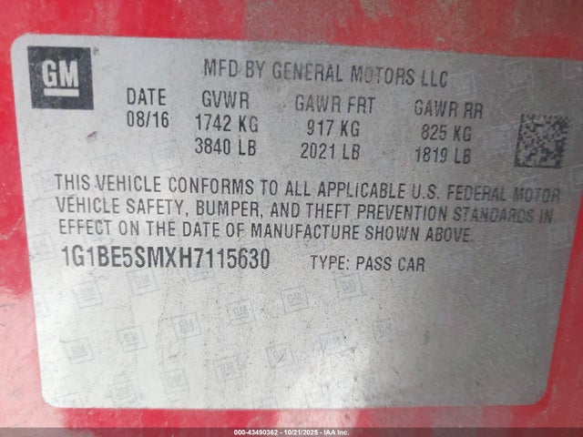 2017 CHEVROLET CRUZE 1G1BE5SMXH7115630 Photo 8