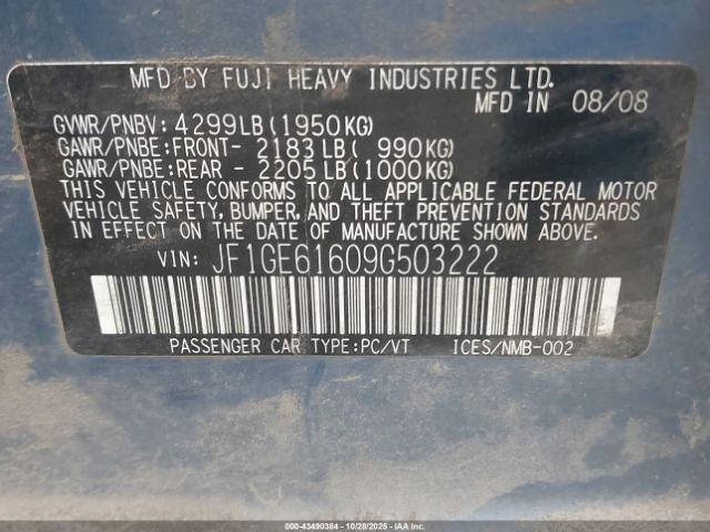 2009 SUBARU IMPREZA JF1GE61609G503222 Photo 8