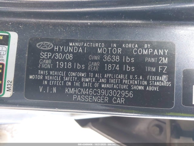 2009 HYUNDAI ACCENT KMHCN46C39U302956 Photo 8