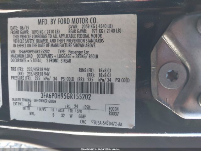 2016 FORD FUSION 3FA6P0H95GR155202 Photo 8
