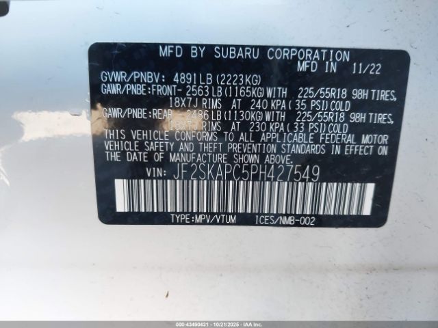 2023 SUBARU FORESTER JF2SKAPC5PH427549 Photo 8