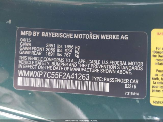 2015 MINI HARDTOP WMWXP7C55F2A41263 Photo 8