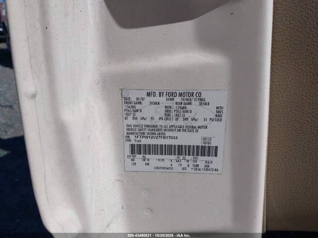 2007 FORD F-150 1FTPW12V27FB17033 Photo 8