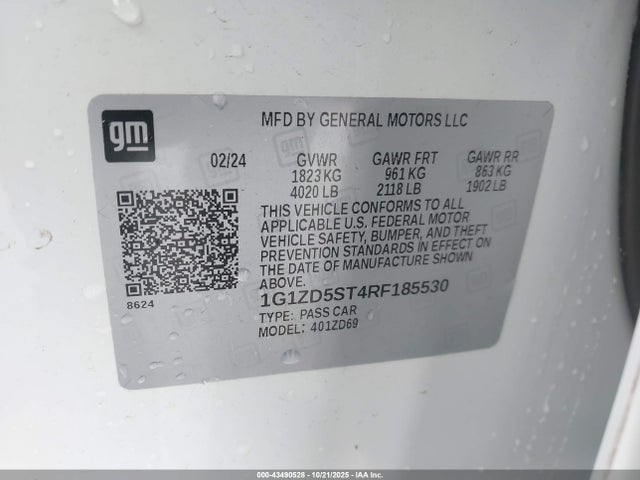Продаж на аукціоні авто 2024 Chevrolet Malibu Fwd 1lt, vin: 1G1ZD5ST4RF185530, номер лоту: 43490528