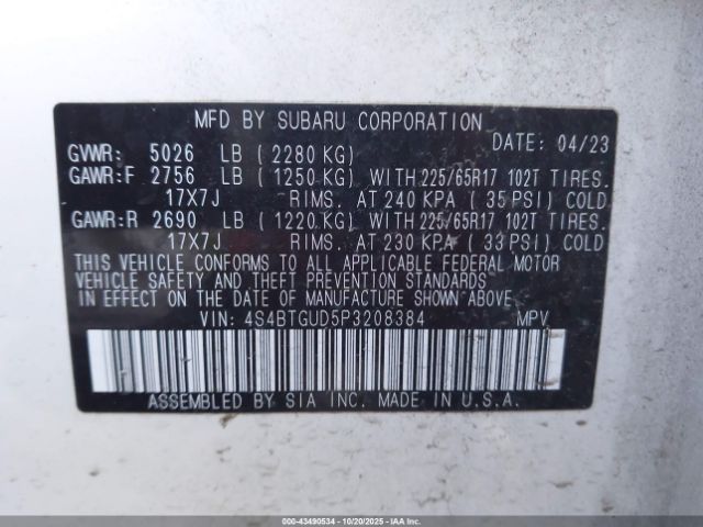 2023 SUBARU OUTBACK 4S4BTGUD5P3208384 Photo 8