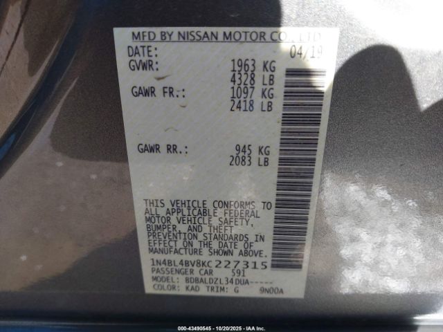 2019 NISSAN ALTIMA 1N4BL4BV8KC227315 Photo 8