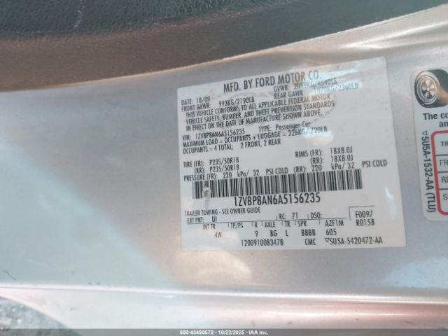 2010 FORD MUSTANG 1ZVBP8AN6A5156235 Photo 8