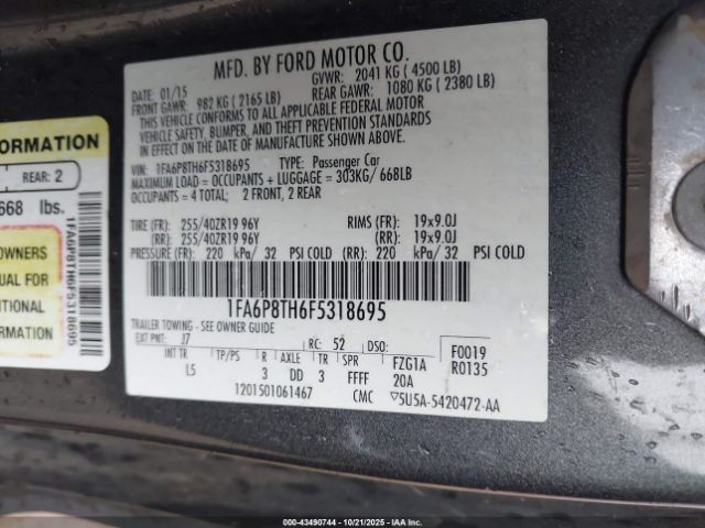 2015 FORD MUSTANG 1FA6P8TH6F5318695 Photo 8