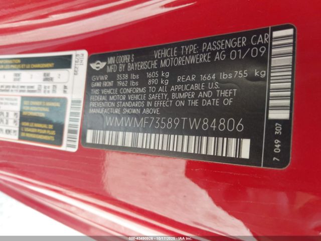 2009 MINI COOPER S WMWMF73589TW84806 Photo 8