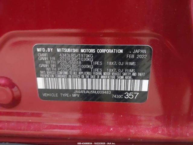 2022 MITSUBISHI OUTLANDER SPORT JA4ARUAU5NU009483 Photo 8