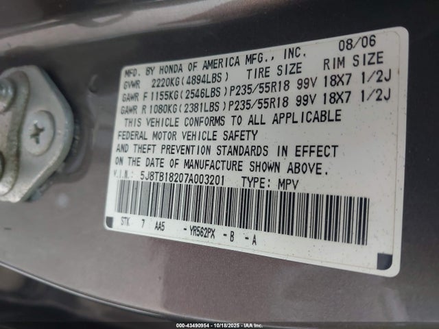 2007 ACURA RDX 5J8TB18207A003201 Photo 8