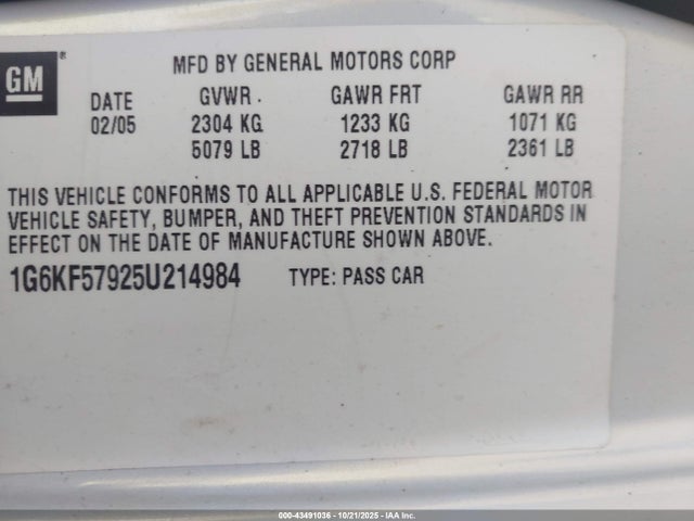 2005 CADILLAC DEVILLE 1G6KF57925U214984 Photo 8