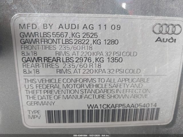 2010 AUDI Q5 WA1CKAFP5AA054014 Photo 8