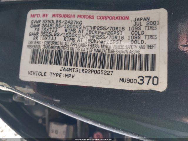 2002 MITSUBISHI MONTERO SPORT JA4MT31R22P005227 Photo 8