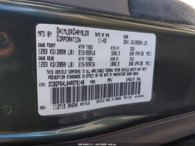 2004 CHRYSLER TOWN & COUNTRY 2C8GP64L04R576148 Photo 8