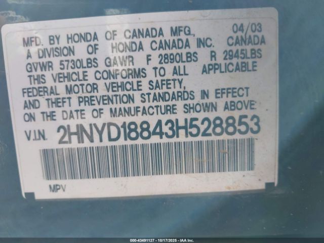 2003 ACURA MDX 2HNYD18843H528853 Photo 8