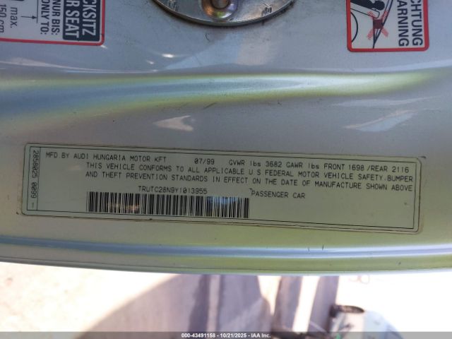 2000 AUDI TT TRUTC28N9Y1013955 Photo 8