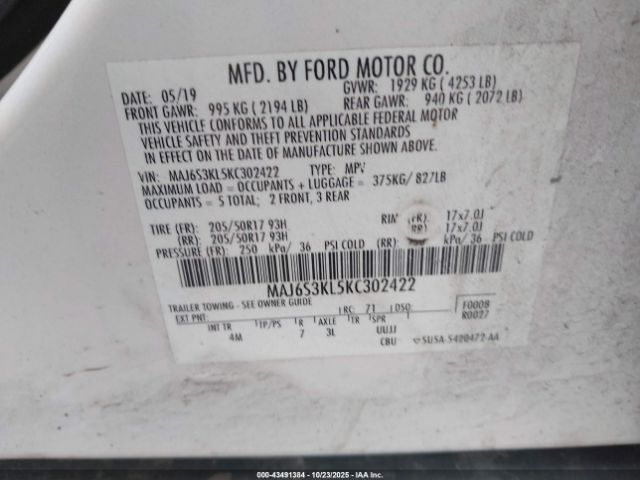 2019 FORD ECOSPORT MAJ6S3KL5KC302422 Photo 8