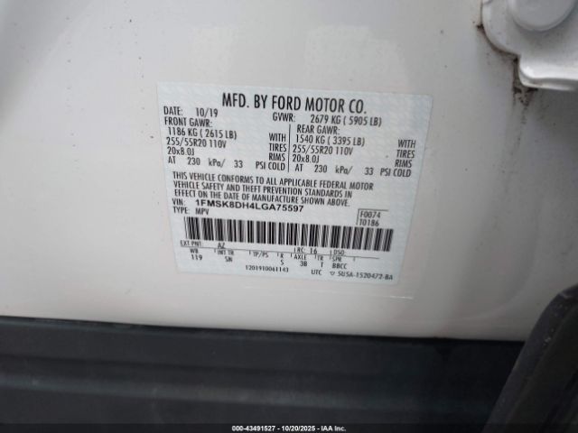 2020 FORD EXPLORER 1FMSK8DH4LGA75597 Photo 8