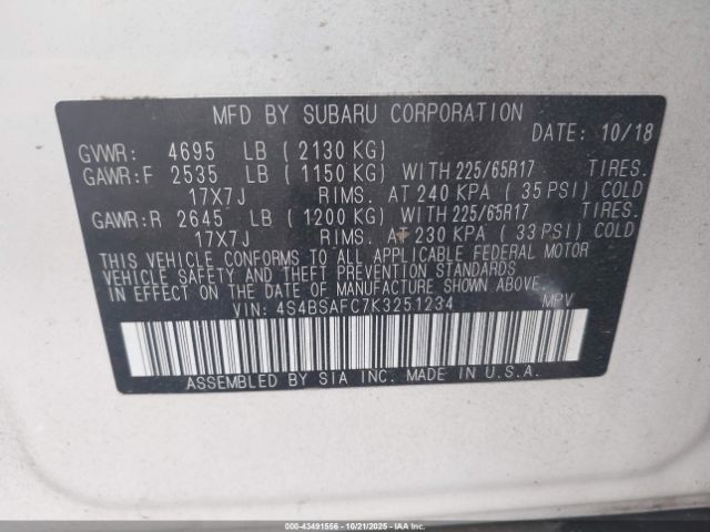 2019 SUBARU OUTBACK 4S4BSAFC7K3251234 Photo 8