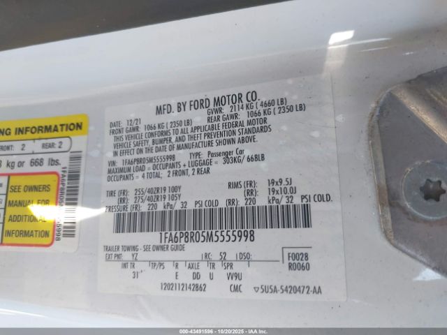2021 FORD MUSTANG 1FA6P8R05M5555998 Photo 8
