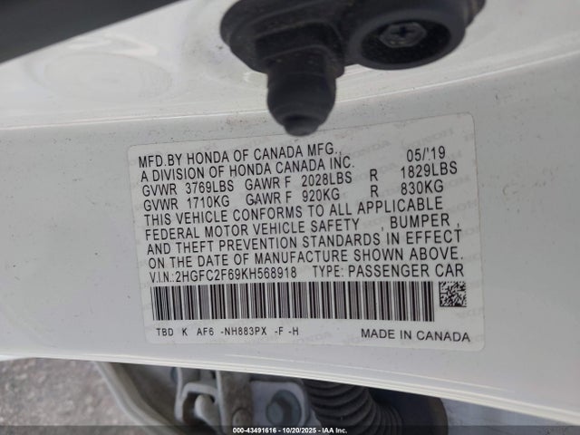 2HGFC2F69KH568918 Honda Civic Lx
