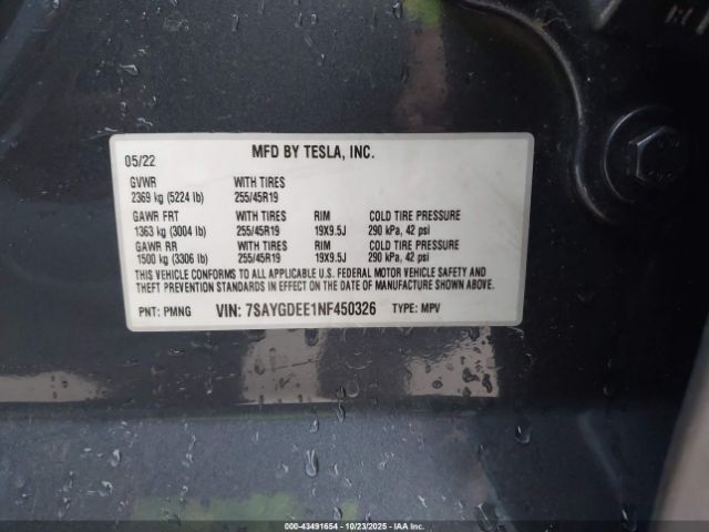 2022 TESLA MODEL Y 7SAYGDEE1NF450326 Photo 8