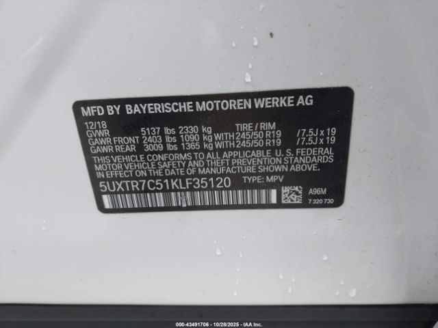 2019 BMW X3 5UXTR7C51KLF35120 Photo 8