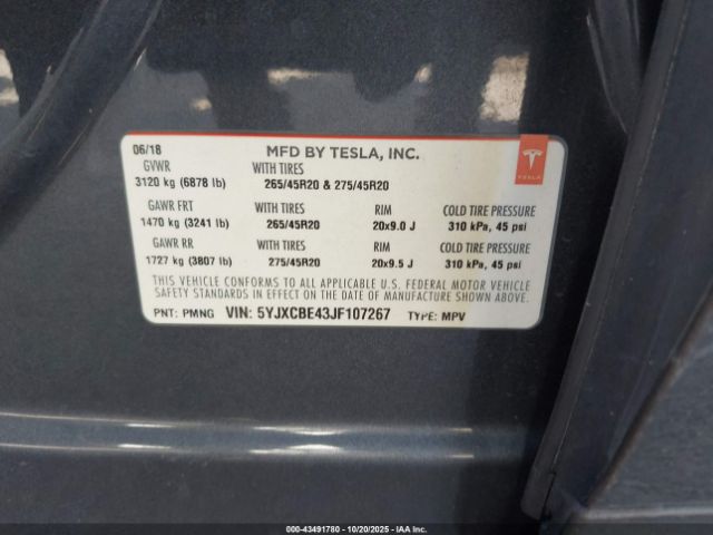 2018 TESLA MODEL X 5YJXCBE43JF107267 Photo 8