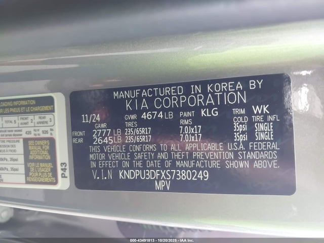 Продаж на аукціоні авто 2025 Kia Sportage Lx, vin: KNDPU3DFXS7380249, номер лоту: 43491813