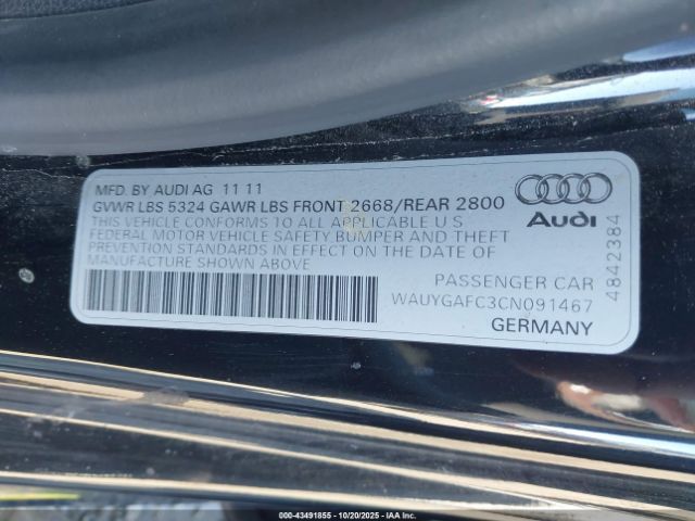 2012 AUDI A7 WAUYGAFC3CN091467 Photo 8