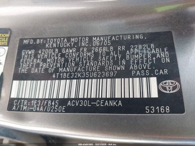 2005 TOYOTA CAMRY 4T1BE32K35U623697 Photo 8