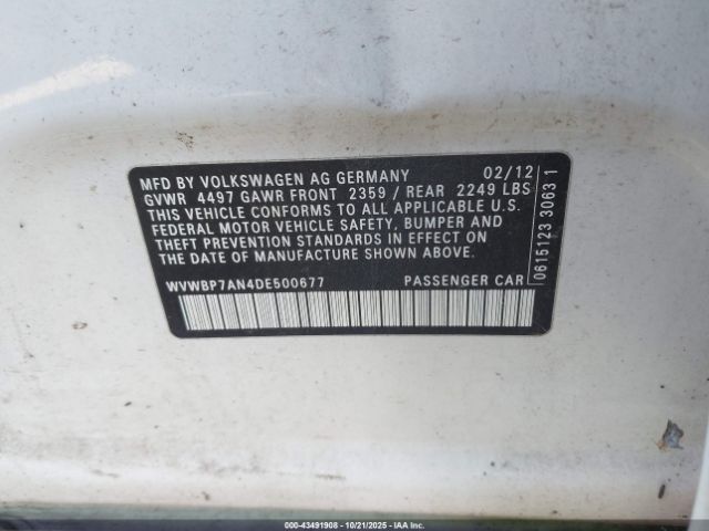 2013 VOLKSWAGEN CC WVWBP7AN4DE500677 Photo 8