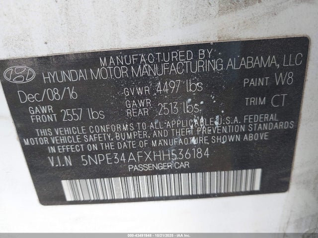 2017 HYUNDAI SONATA 5NPE34AFXHH536184 Photo 8
