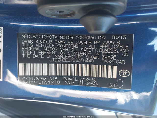 Toyota 2zr-fxe+5jm 2014 JTDZN3EU7E3315440 Image 9