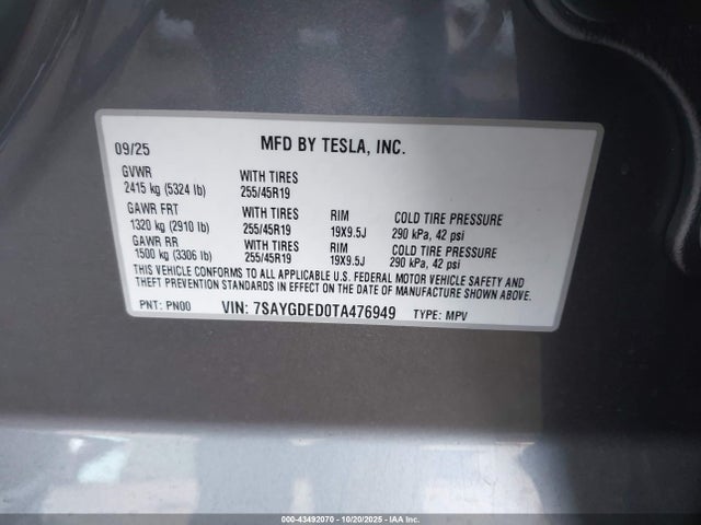 2026 TESLA MODEL Y 7SAYGDED0TA476949 Photo 8