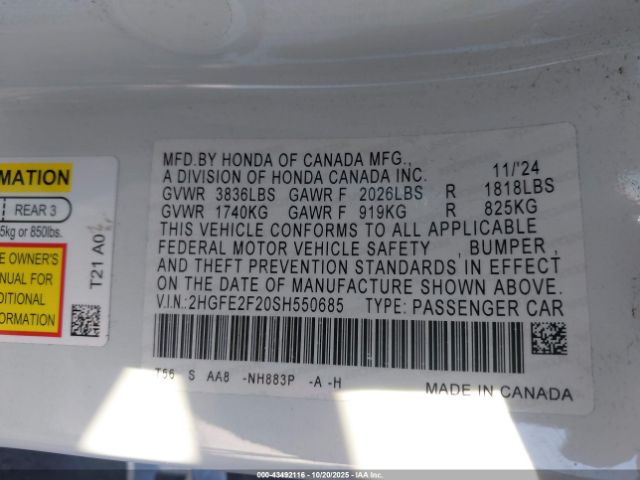 2025 HONDA CIVIC 2HGFE2F20SH550685 Photo 8