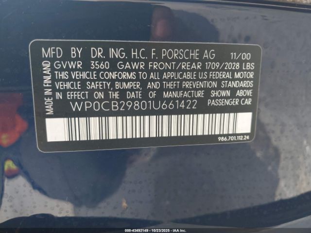 2001 PORSCHE BOXSTER WP0CB29801U661422 Photo 8