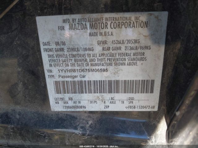 2007 MAZDA MAZDA6 1YVHP81D675M06595 Photo 8