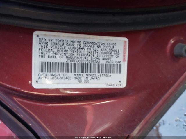 2001 LEXUS ES 300 JT8BF28G510298582 Photo 8