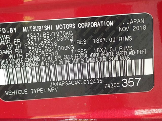 2019 MITSUBISHI OUTLANDER SPORT JA4AP3AU4KU012435 Photo 8